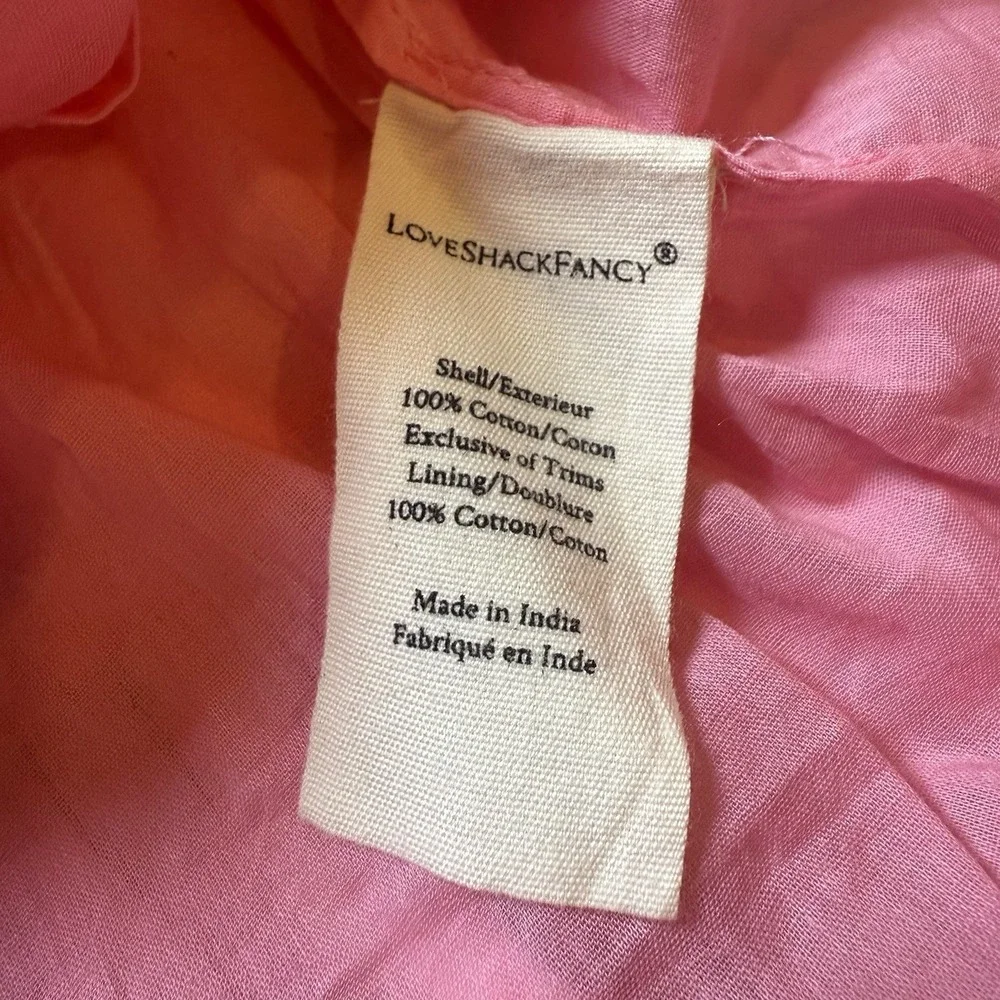 LoveShackFancy Ellis Mini Pink Party Bash Ruffle V-neck Cotton Summer Dress M - Picture 5 of 8